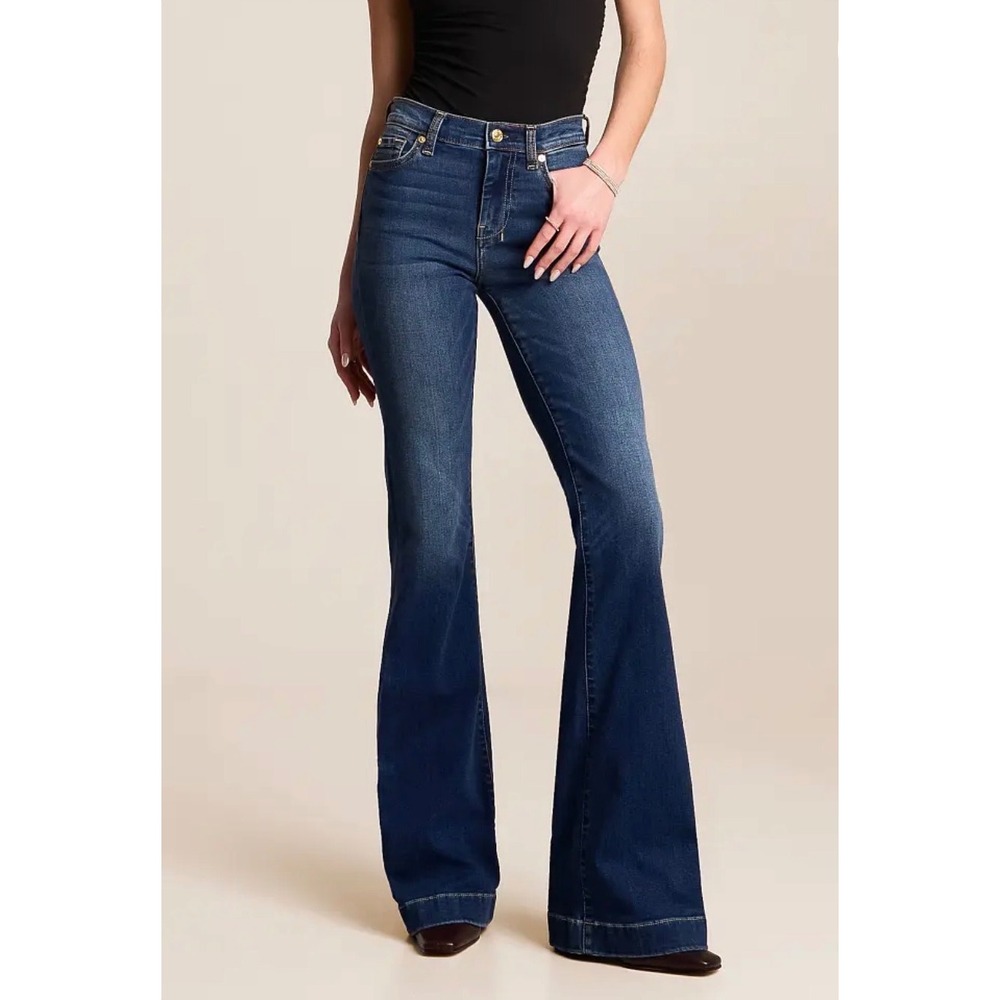 7 For All Mankind Dojo Jeans Women 30x34 Blue Trouser Authentic Flare Leg Y2K - Picture 3 of 16